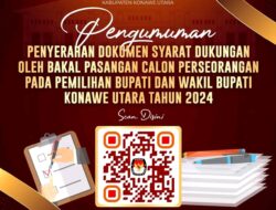 PENGUMUMAN PENYERAHAN DOKUMEN SYARAT DUKUNGAN OLEH BAKAL PASANGAN CALON PERSEORANGAN PADA PEMILIHAN BUPATI DAN WAKIL BUPATI KONAWE UTARA TAHUN 2024